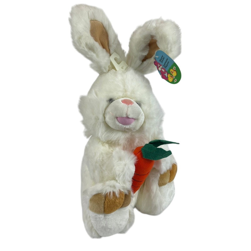 Vintage Best Made Fluffy White Easter Bunny Carrot Plush 22" Stuffed Toy Lovey